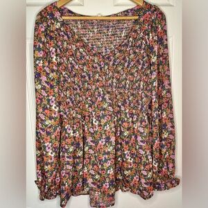 JODIFL Pink and Purple Smocked Ruffled Blouse